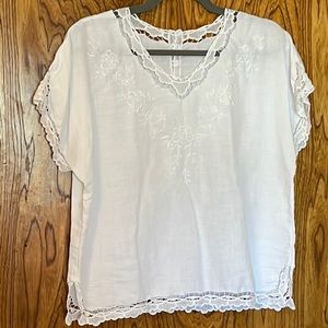 Sweet pure white linen embroidered blouse
